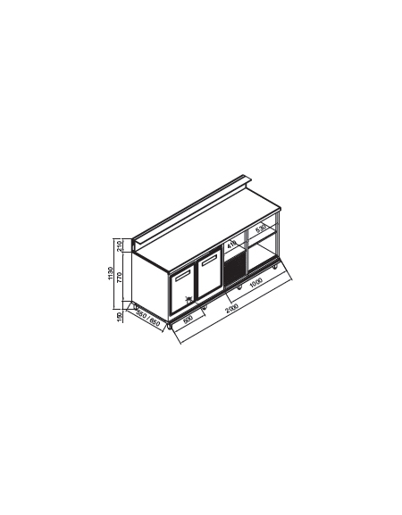 Banco bar refrigerato 2 sportelli motore interno da cm. 200