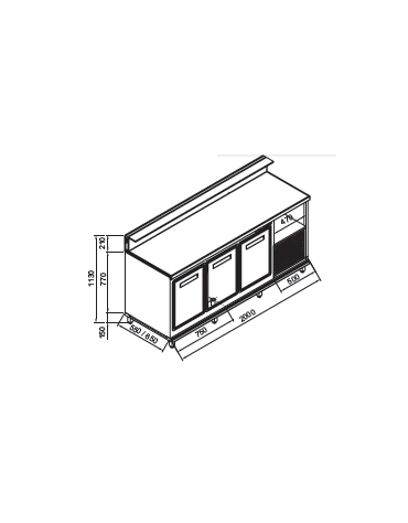 Banco bar refrigerato 3 sportelli motore interno da cm. 200