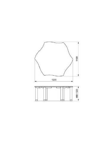 TAVOLO SAGOMATO RETTANGOLARE - 6 POSTI cm. 130 x 65 x 46/52h