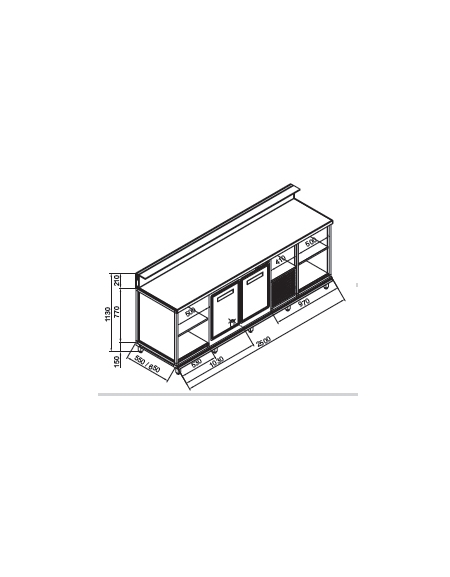 Banco bar refrigerato 2 sportelli motore interno da cm. 250