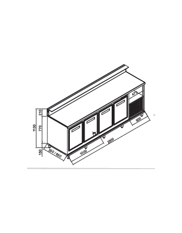 Banco bar refrigerato 4 sportelli motore interno da cm. 250