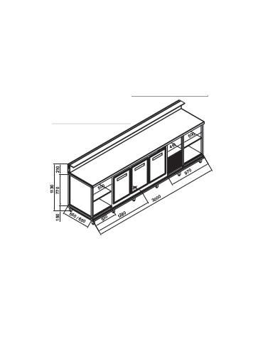 Banco bar refrigerato 3 sportelli motore interno da cm. 300