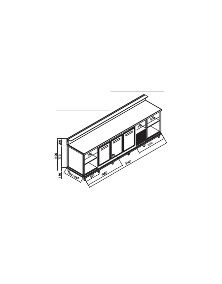 Banco bar refrigerato 3 sportelli motore interno da cm. 300