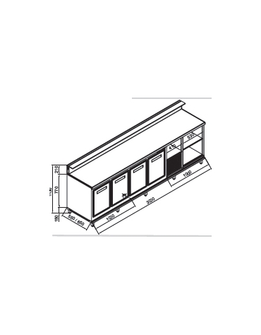 Banco bar refrigerato 4 sportelli motore interno da cm. 300