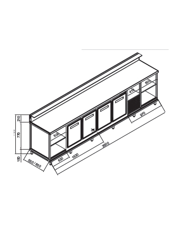 Banco bar refrigerato 4 sportelli motore interno da cm. 350