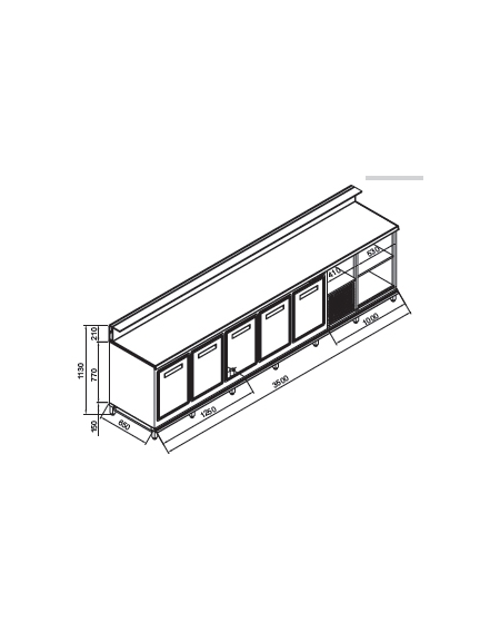 Banco bar refrigerato 5 sportelli motore interno da cm. 350