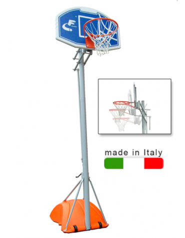 Struttura ricreativa basket e minibasket, colonna in acciaio verniciato, tabellone in polipropilene, altezza regolabile