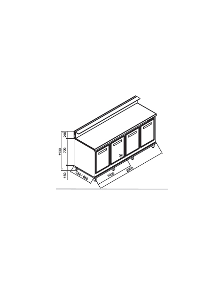 Banco bar refrigerato 4 sportelli motore esterno da cm. 200