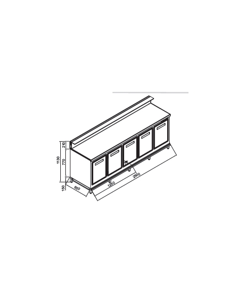 Banco bar refrigerato 5 sportelli motore esterno da cm. 250