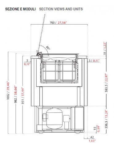 Banco pozzetti gelato o granite senza riserva - Refrigerazione ventilata - N° 4 Carapine da Lt 7,5