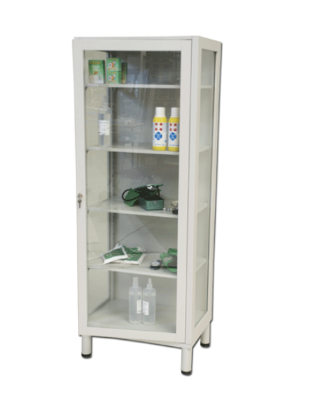 Armadio con pareti a vetri temperati e singola anta a battente - 4 ripiani - cm 60x40x160h