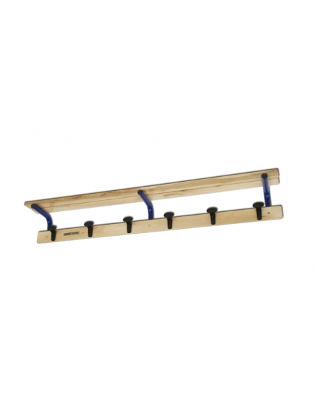 Attaccapanni in legno con porta borse da fissare a parete - lunghezza mt 2 con 6 grucce di nylon