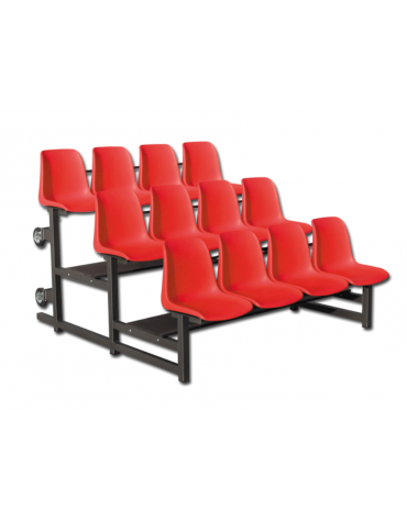Modulo tribuna mobile pieghevole da 2 mt  - 3 file di seduta con 12 scocche di polipropilene colorato