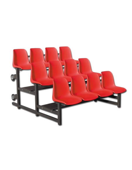 Modulo tribuna mobile pieghevole da 2 mt  - 3 file di seduta con 12 scocche di polipropilene colorato