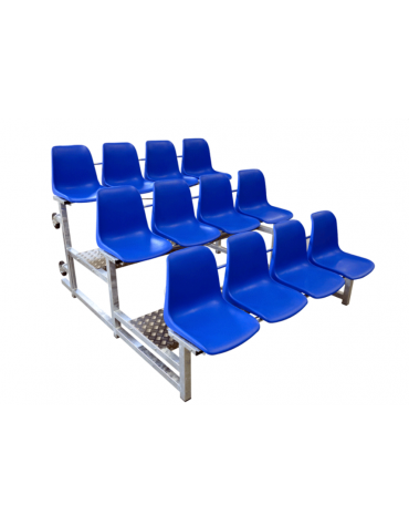 Modulo tribuna pieghevole e ribaltabile da 2 mt - 3 file di seduta con 12 scocche di polipropilene colorato