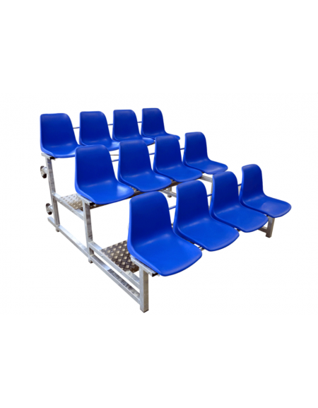 Modulo tribuna pieghevole e ribaltabile da 2 mt - 3 file di seduta con 12 scocche di polipropilene colorato