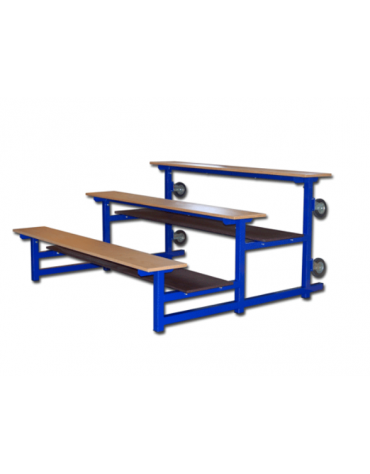 Modulo tribuna ribaltabile da 2 mt - 3 file di seduta a pannelli di legno su struttura in acciaio verniciato