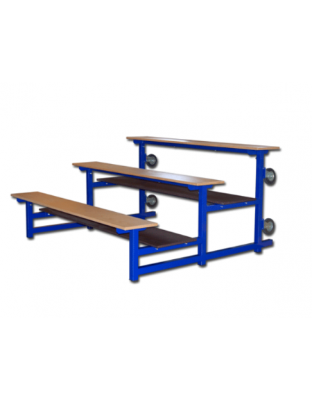 Modulo tribuna ribaltabile da 2 mt - 3 file di seduta a pannelli di legno su struttura in acciaio verniciato