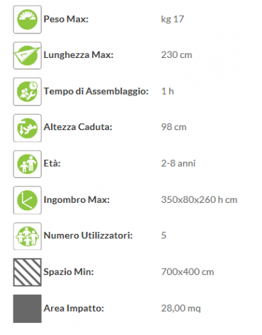 Torretta gioco in legno con tetto e scivolo in vetroresina - Altezza di caduta cm 98 - Da interrare o da tassellare filo pavimen