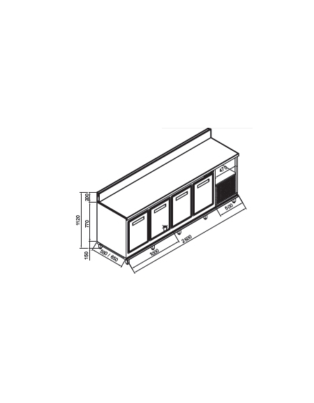 Retrobanco refrigerato 4 sportelli motore interno da cm 250