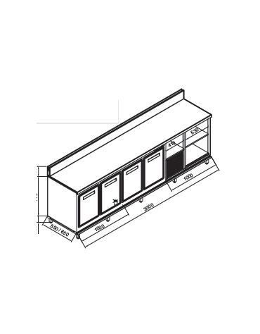 Retrobanco refrigerato 4 sportelli motore interno da cm. 300