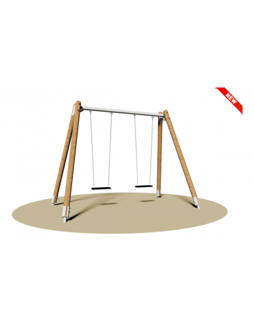 Altalena 2 posti sedili piani con struttura in legno e trave in acciaio - da interrare o da tassellare - cm 345x180x265h