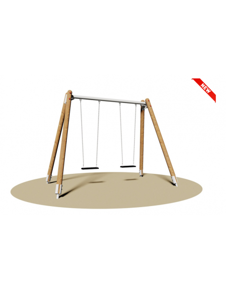 Altalena 2 posti sedili piani con struttura in legno e trave in acciaio - da interrare o da tassellare - cm 345x180x265h