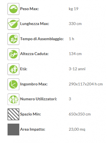 Scivolo ondulato in vetroresina e scala di risalita in metallo - Altezza caduta cm 134 - Da interrare - cm 290x117x204h