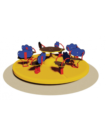 Giostra con Sedili 8 Posti, pianale di appoggio in vetroresina - struttura in acciaio verniciato - cm 201x65h
