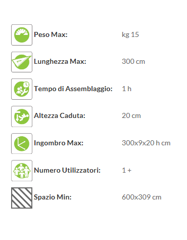 Attrezzo fitness per salto a piedi uniti in legno e acciaio - dimensioni cm 290x9x20h