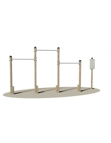 Stazione Trazioni alla sbarra - realizzata in legno e acciaio con tre barre orizzontali - cm 396x9x240h