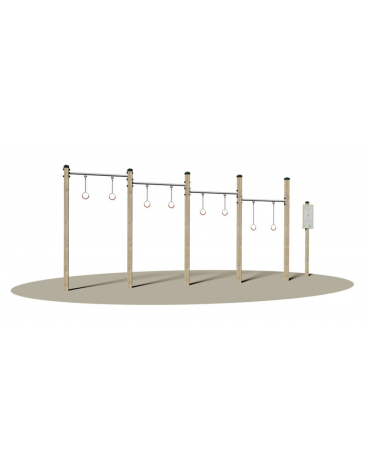 Attrezzo fitness Circonduzione bacino in legno con barre in acciaio e anelli sospesi - cm 529x89x240h