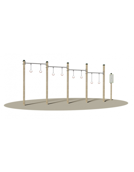 Attrezzo fitness Circonduzione bacino in legno con barre in acciaio e anelli sospesi - cm 529x89x240h