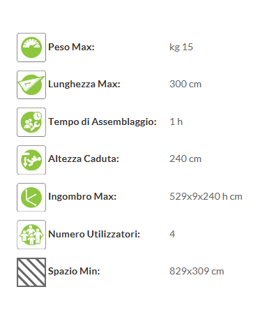 Attrezzo fitness Circonduzione bacino in legno con barre in acciaio e anelli sospesi - cm 529x89x240h