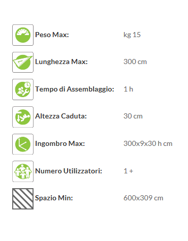 Trave di equilibrio in legno con supporti in acciaio zincato - cm 290x9x30h