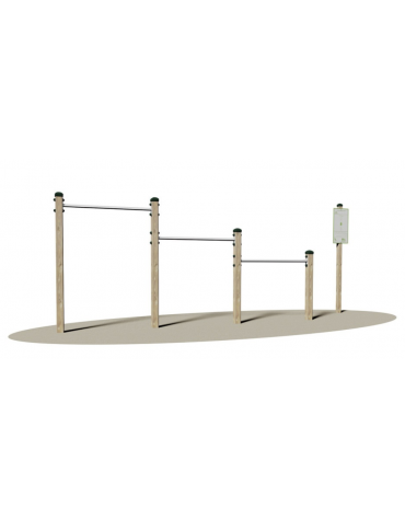 Attrezzo fitness in legno e acciaio per appoggio a braccia tese - cm 396x9x180h