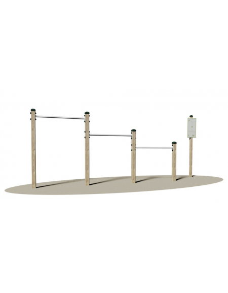 Attrezzo fitness in legno e acciaio per appoggio a braccia tese - cm 396x9x180h