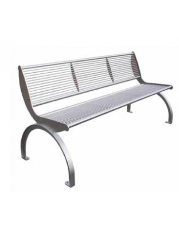 Panchina con schienale interamente in acciaio inox con fianchi in lamiera tagliata a laser - cm 169,6x63,8x83h