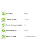 Panca in legno di pino nordico da esterno per giardino cm 190 x 50 x 80 h - Altezza sedile cm 48