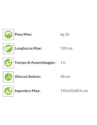 Panca in legno di pino nordico da esterno per giardino cm 190 x 50 x 80 h - Altezza sedile cm 45