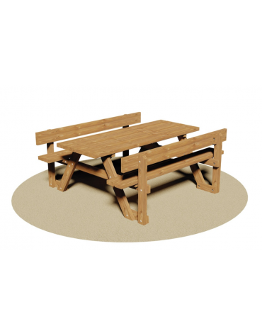 Tavolo pic nic in legno con 2 panche con spalliera in legno - cm 190x180x80h - Da tassellare