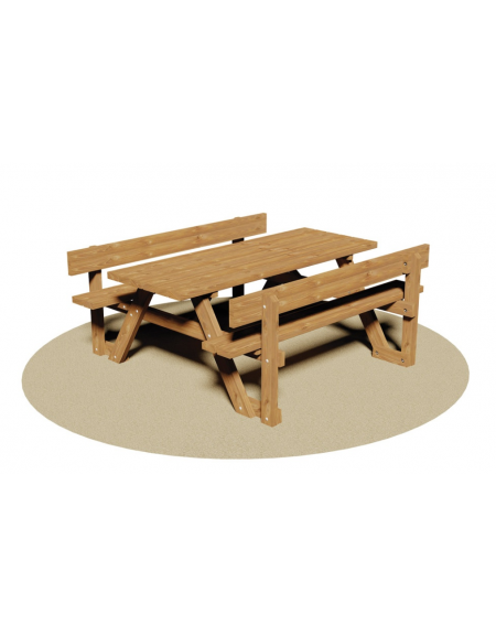 Tavolo pic nic in legno con 2 panche con spalliera in legno - cm 190x180x80h - Da tassellare
