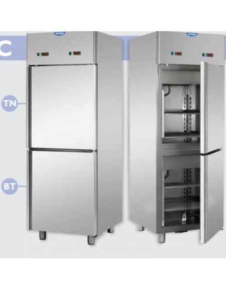 Armadio Combinato Refrigerato GN 2/1 in Acciaio Inox a doppia temperatura (TN + BT) con 2 sportelli CM 71X80X203H