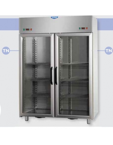 Arm. Comb. Refrig. 1200 Inox a doppia temp.(TN+TN) 2 prt in vetro interne cm 142x70x203h