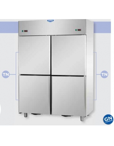 Armadio Refrigerato in Acciaio Inox a doppia temperatura (TN + TN) con 4 sportelli CM 142x80x203H