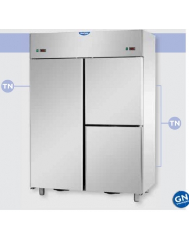 Armadio Refrigerato in Acciaio Inox a doppia temperatura (TN + TN) con 1 porta e 2 sportelli CM 142x80x203H