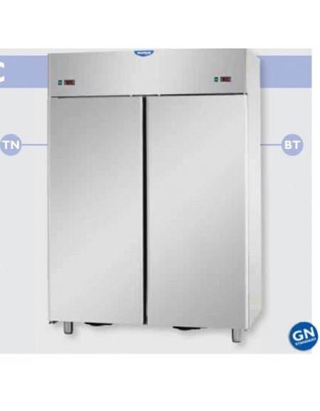 Armadio Combinato Refrigerato GN 2/1 in Acciaio Inox a doppia temperatura (TN + BT) con 2 porte cm 142x80x203h
