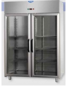 Armadio Refrigerato congelatore Lt 1.400 Inox a bassa temperatura con 2 Porte a vetro e luce interna - cm 142x80x203h