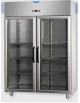 Armadio Refrigerato congelatore Lt 1.400 Inox a bassa temperatura con 2 Porte a vetro e luce interna - cm 142x80x203h