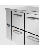 Tavolo Refrigerato GN 1/1 con 4 porte e piano in Acciaio Inox con alzatina 100 mm e lavello  cm 232x70x115h